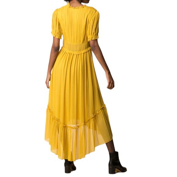 Ulla Johnson Sonja Silk Midi Dress | Size 0 | Yellow Ruffle Hem Boho Chic - Picture 15 of 16